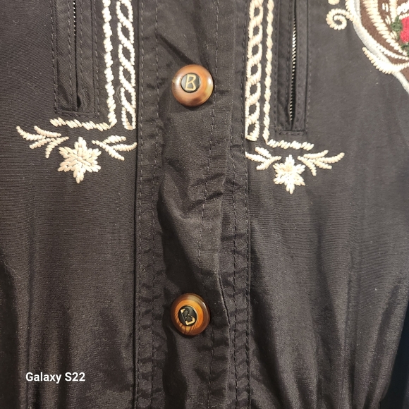 Vintage 80's Bogner Black Floral Embroidered Belted Faux Fur Collar Ski Suit GUC - Picture 6 of 16